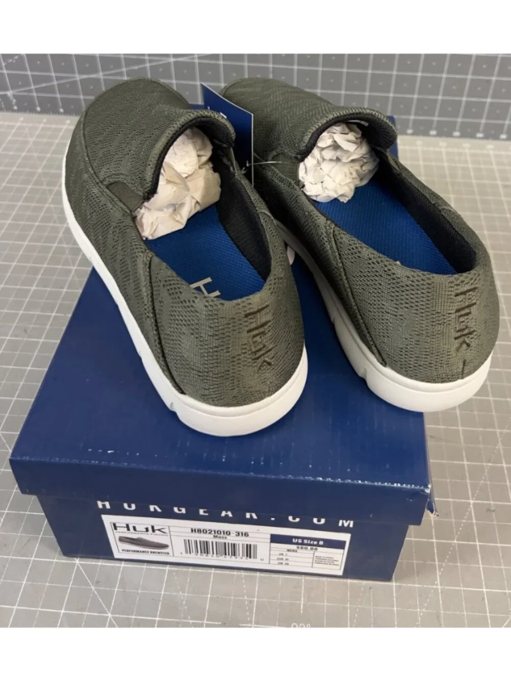 HUK Men's Brewster Slip-On Wet Traction Fishing & Deck Shoes Moss Sz. 8 New~~